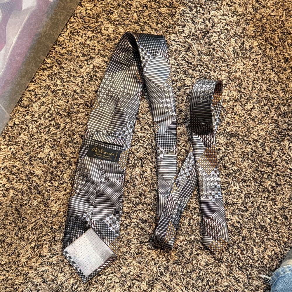 Venezia Classic Geometric Men's Silk Tie In Black And Gray